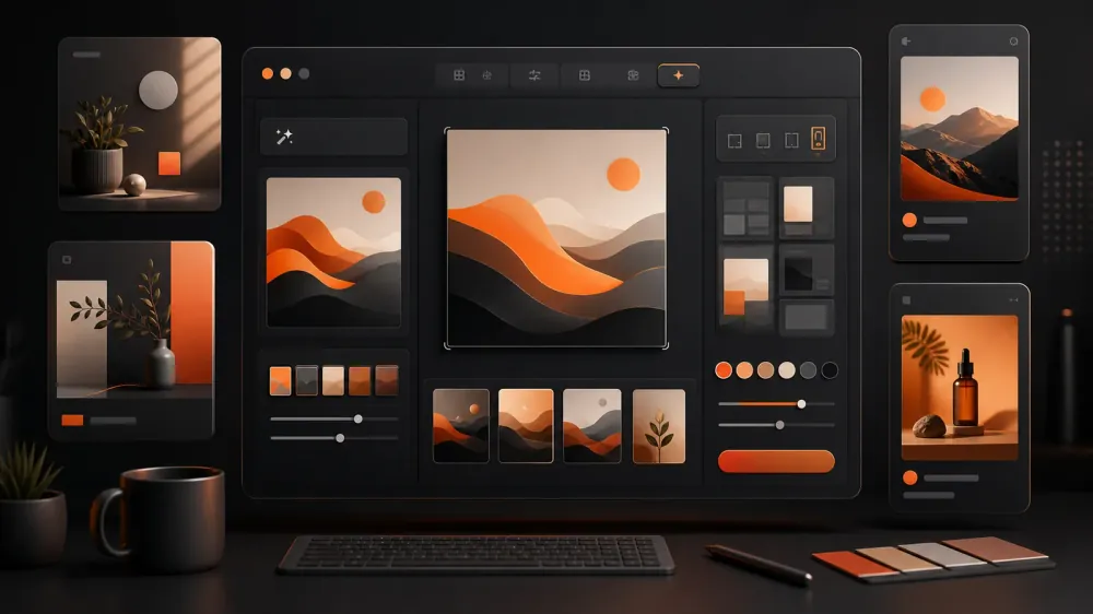 Panel de creación visual con IA para preparar publicaciones de redes sociales