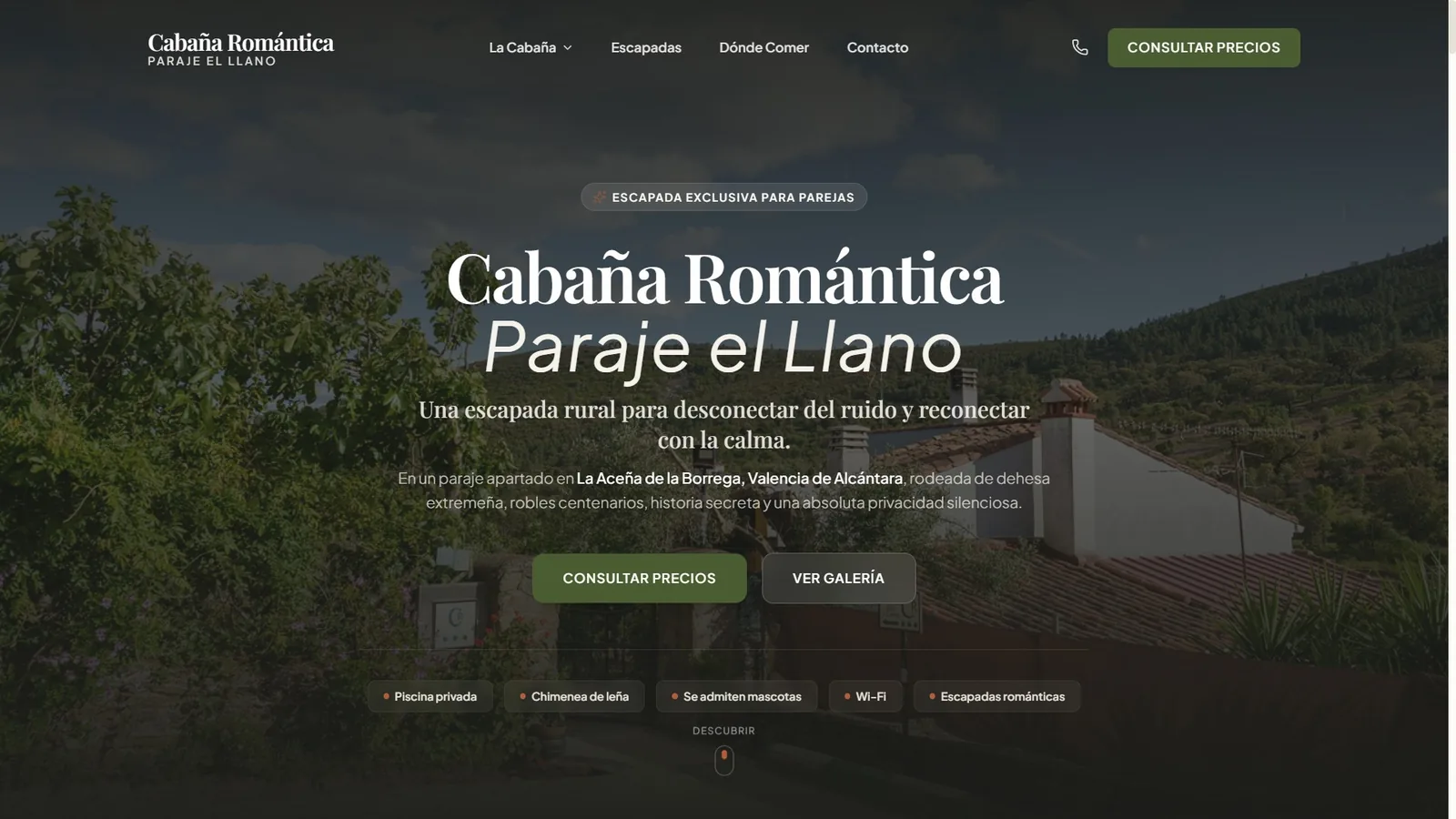 Captura de pantalla de la web oficial de Cabaña Romántica Paraje El Llano