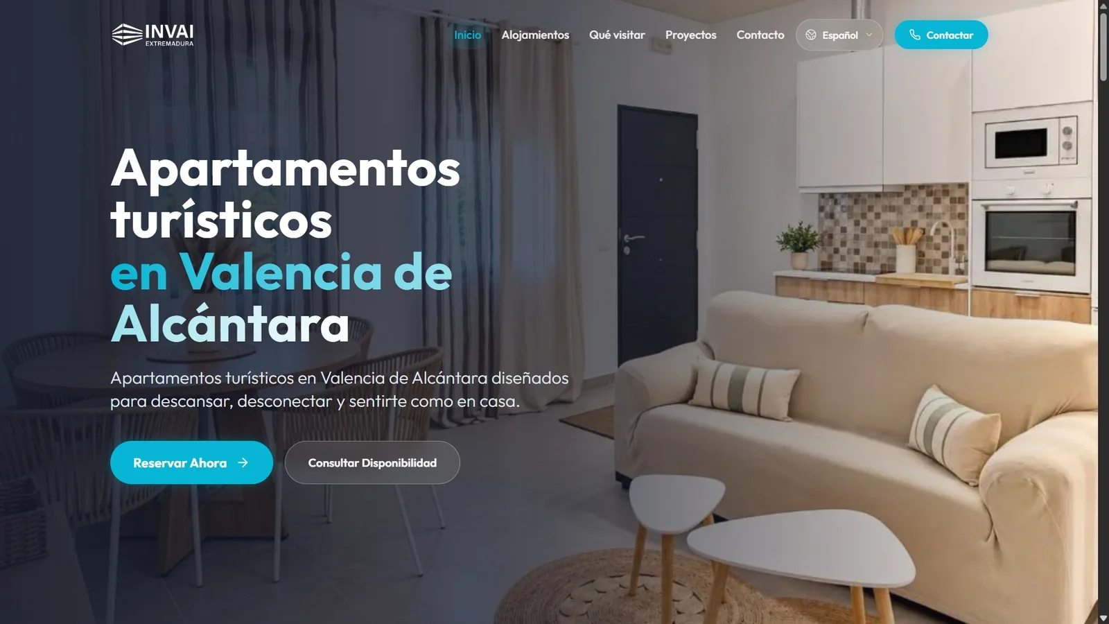 Captura de pantalla de la web oficial de Invai Extremadura