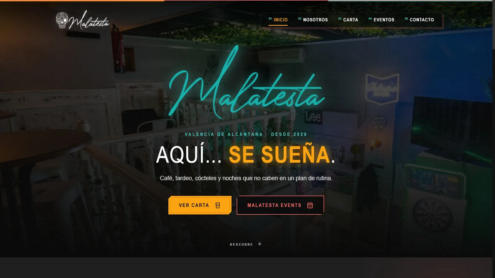 Captura de pantalla de la web oficial de Café Pub Malatesta