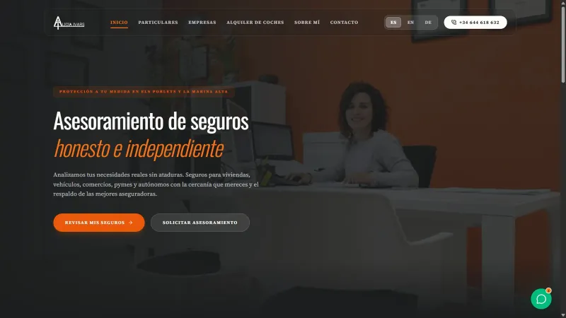 Captura de pantalla de la web oficial de Alicia Ivars Corredora de Seguros