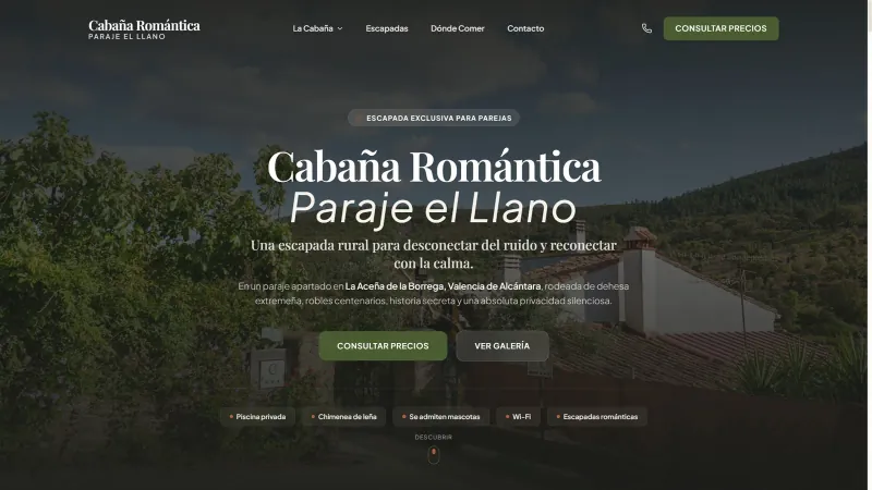 Captura de pantalla de la web oficial de Cabaña Romántica Paraje El Llano