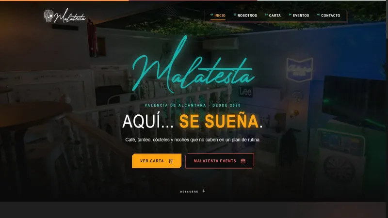 Captura de pantalla de la web oficial de Café Pub Malatesta