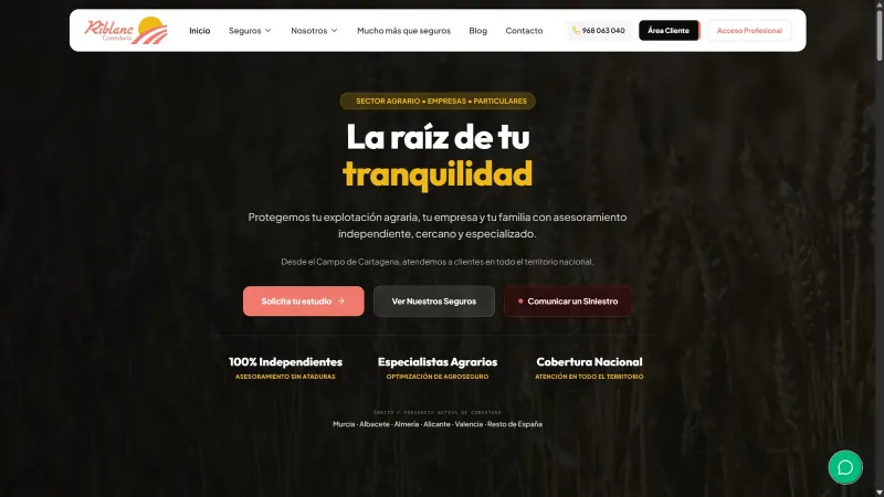 Captura de pantalla del portal web oficial de Riblanc Correduría de Seguros